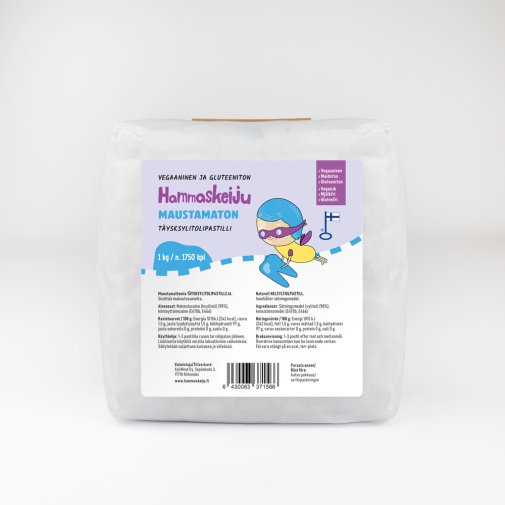 Hammaskeiju Maustamaton 1 kg, muoviton pakkaus
